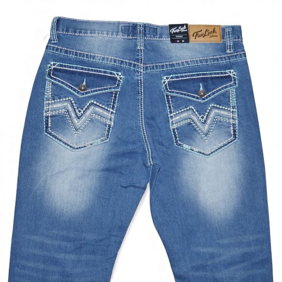 NEW True Luck Straight Leg Jeans Men's Size 34x30 Thick Stitch Embroidered BKE - Picture 5 of 10